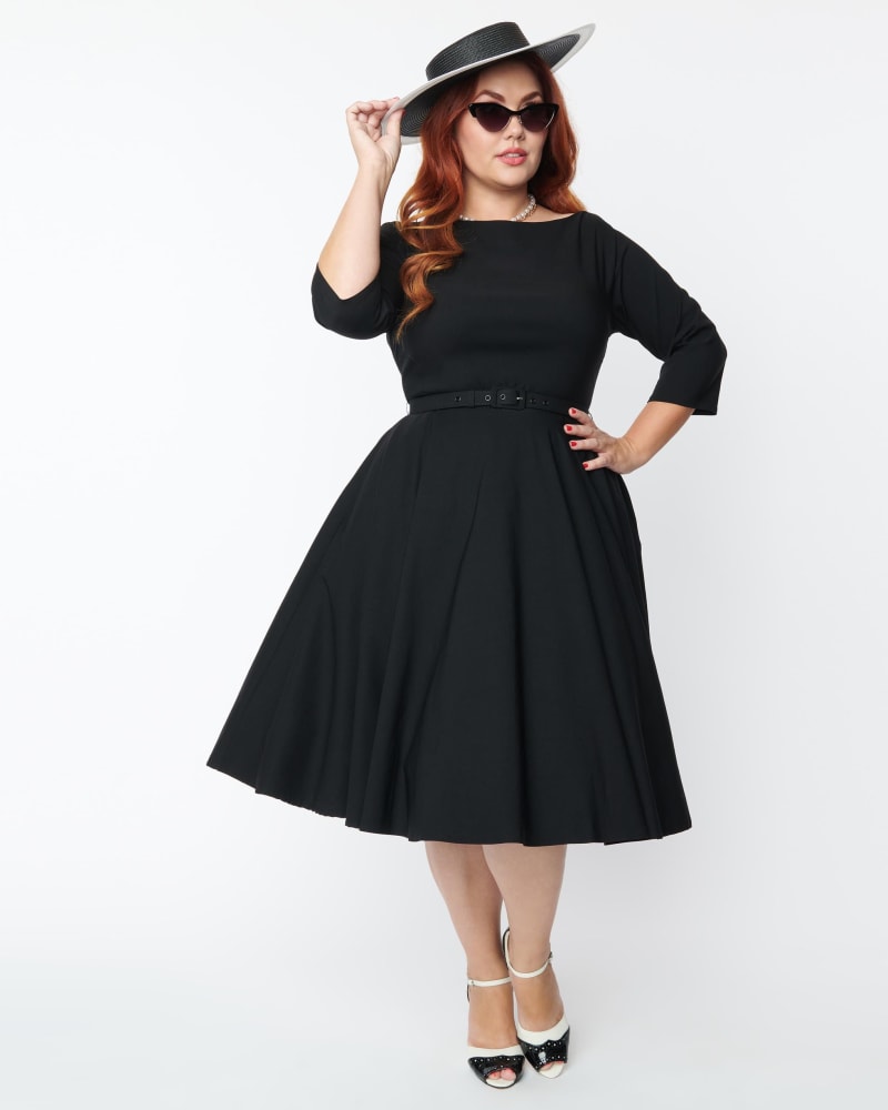 Unique Vintage Plus Size 1950s Black Devon Swing Dress Black